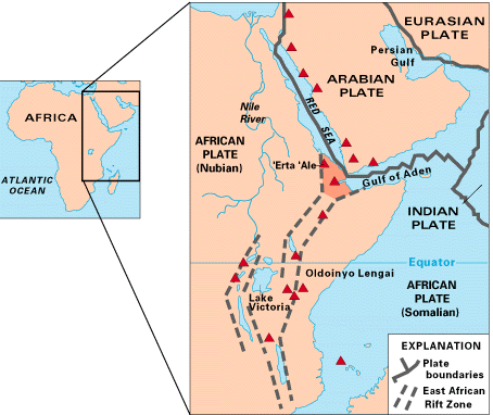 Afar region, Ethiopia and Somalia; courtesy USGS, This Dynamic Earth, http://pubs.usgs.gov/publications/text/dynamic.html