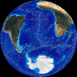 Antarctica surrounded by divergent plate boundaries; courtesy UNAVCO, Jules Verne map server, http://jules.unavco.org