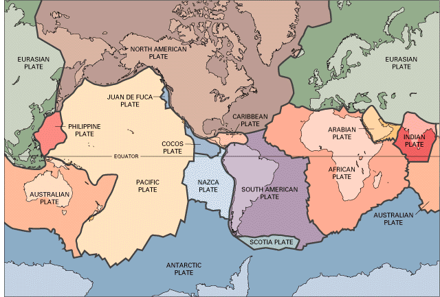 Modern lithospheric plates, courtesy USGS, This Dynamic Earth, http://pubs.usgs.gov/publications/text/dynamic.html