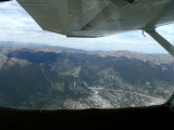 Aerial view of the outlet of Tenmile Canyon behind Frisco, between Royal and Wichita Mountains