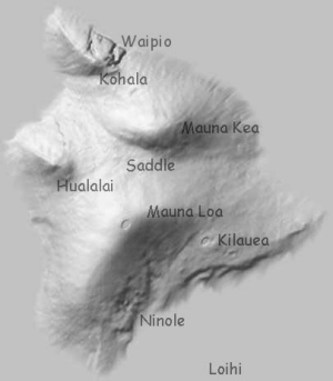 Big Island shaded relief map. Click to see unannotated version.