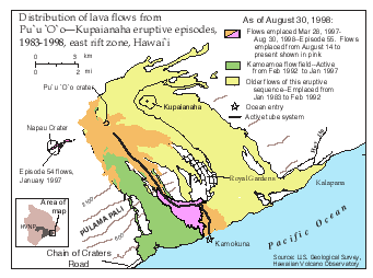 Pu'u O'o flow-field map as of August, 1998