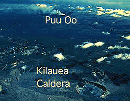 Aerial view of Kilauea Caldera and the currently active Pu'u O'o vent