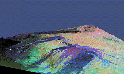 Kilauea looking SSW down the East Rift Zone--3D perspective rendering, spaceborne imaging radar (SIR)
